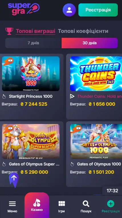 Топовые выигрыши в казино