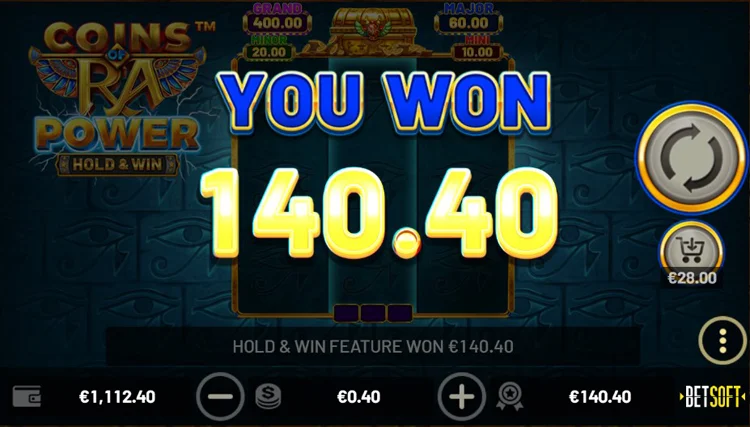 Виграш у слоті Coins of Ra Power