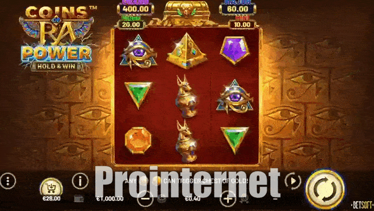 Процесс игры в слоте Coins of Ra Power: Hold & Win