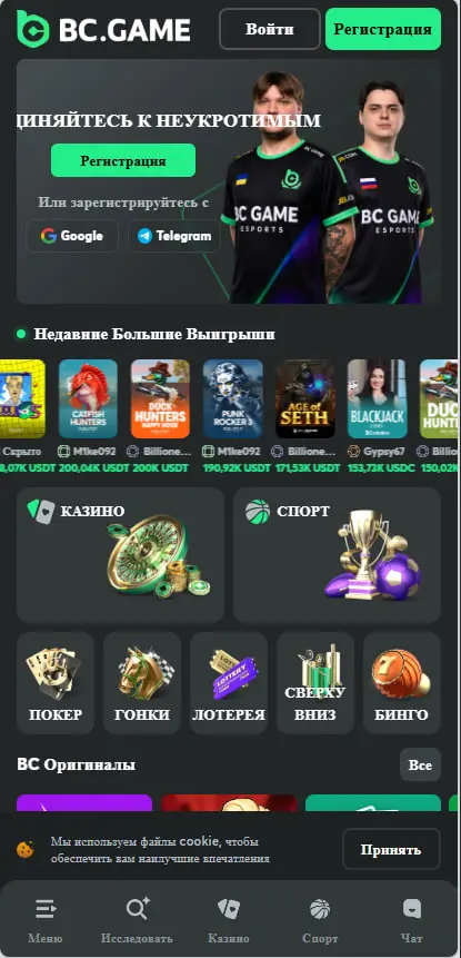 Мобільна сторінка BC.Game