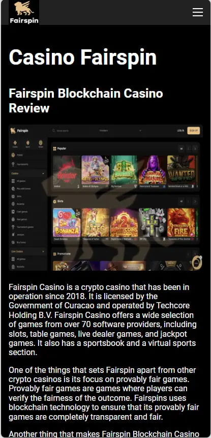 Огляд Fairspin Blockchain Casino