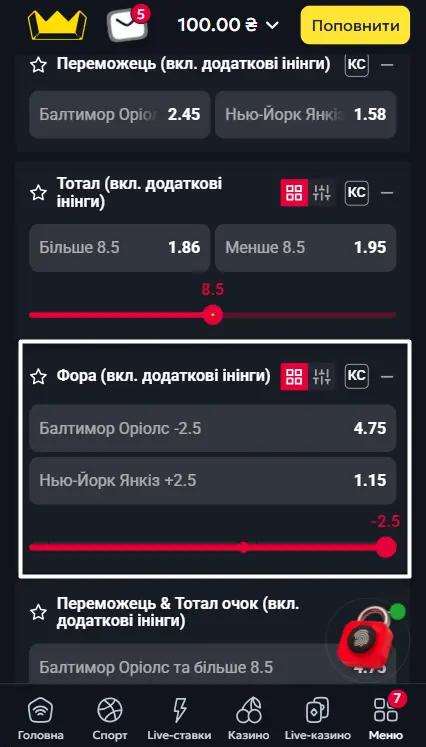 Фора в ставках на матч Балтимор Ориолс - Нью-Йорк Янкиз