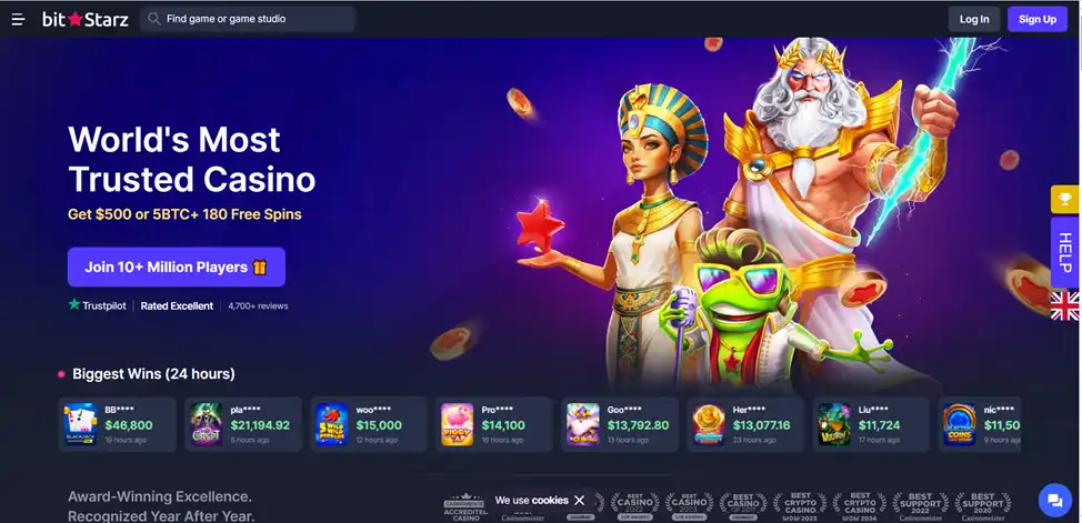 Головна сторінка казино BitStarz