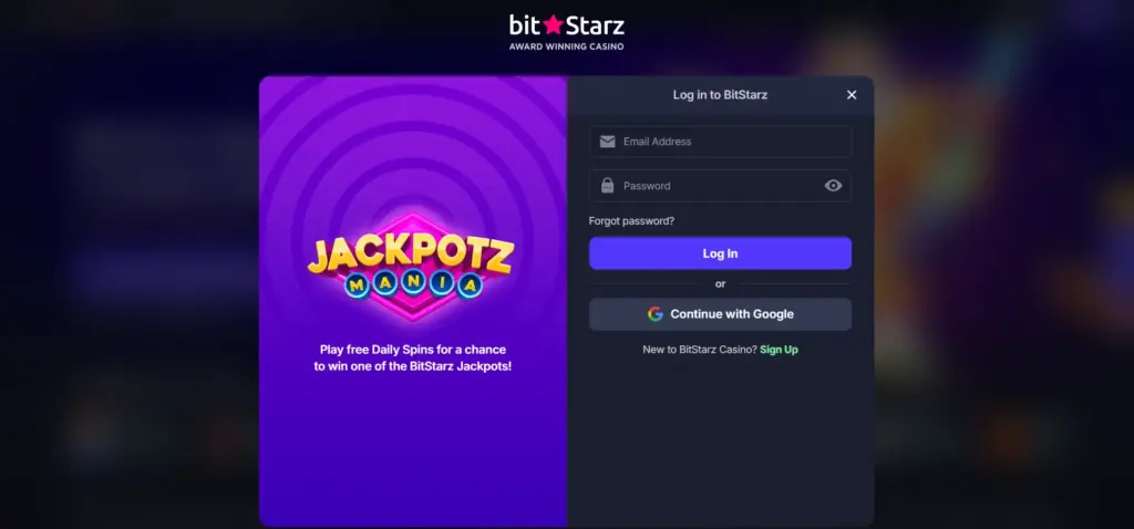 Вікно реєстрації на платформі bit starz
