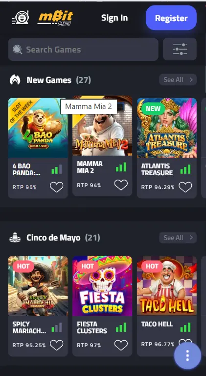 Ігровий каталог mBit Casino