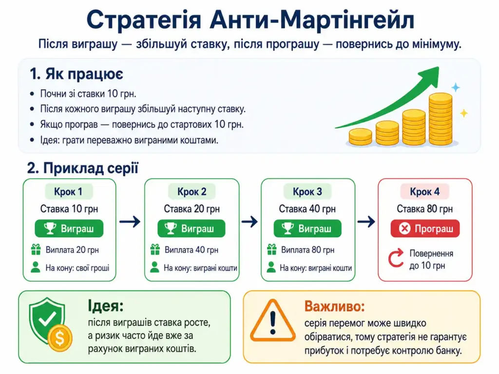 Инфографика стратегии Анти-Мартингейл