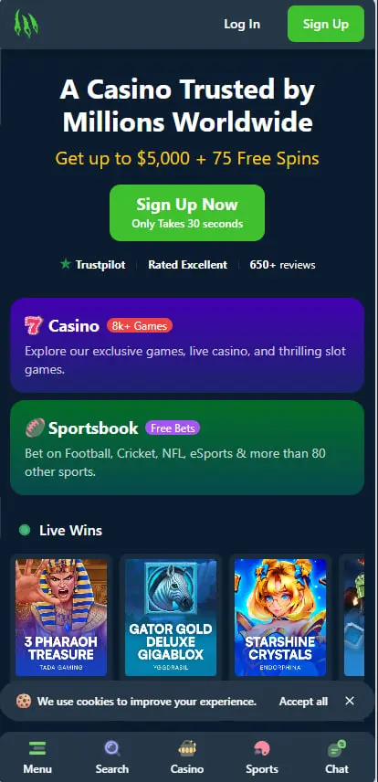 Мобільна версія казино Wild.io