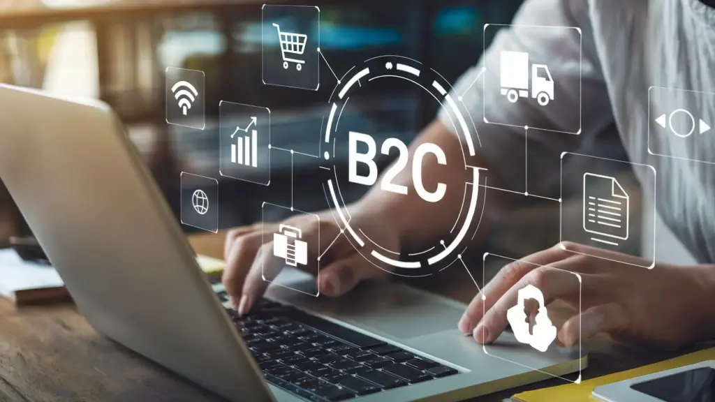 B2C Логотип графіка на фоні ноутбука